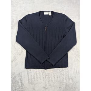 Preview Collection Pure Wool Sweater Full Zip Womens Size Medium Navy Blue Knit
